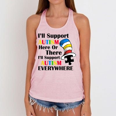 Support Autism Here Or There And Everywhere Women's Knotted Racerback Tank