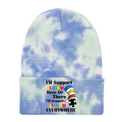 Support Autism Here Or There And Everywhere Tie Dye 12in Knit Beanie