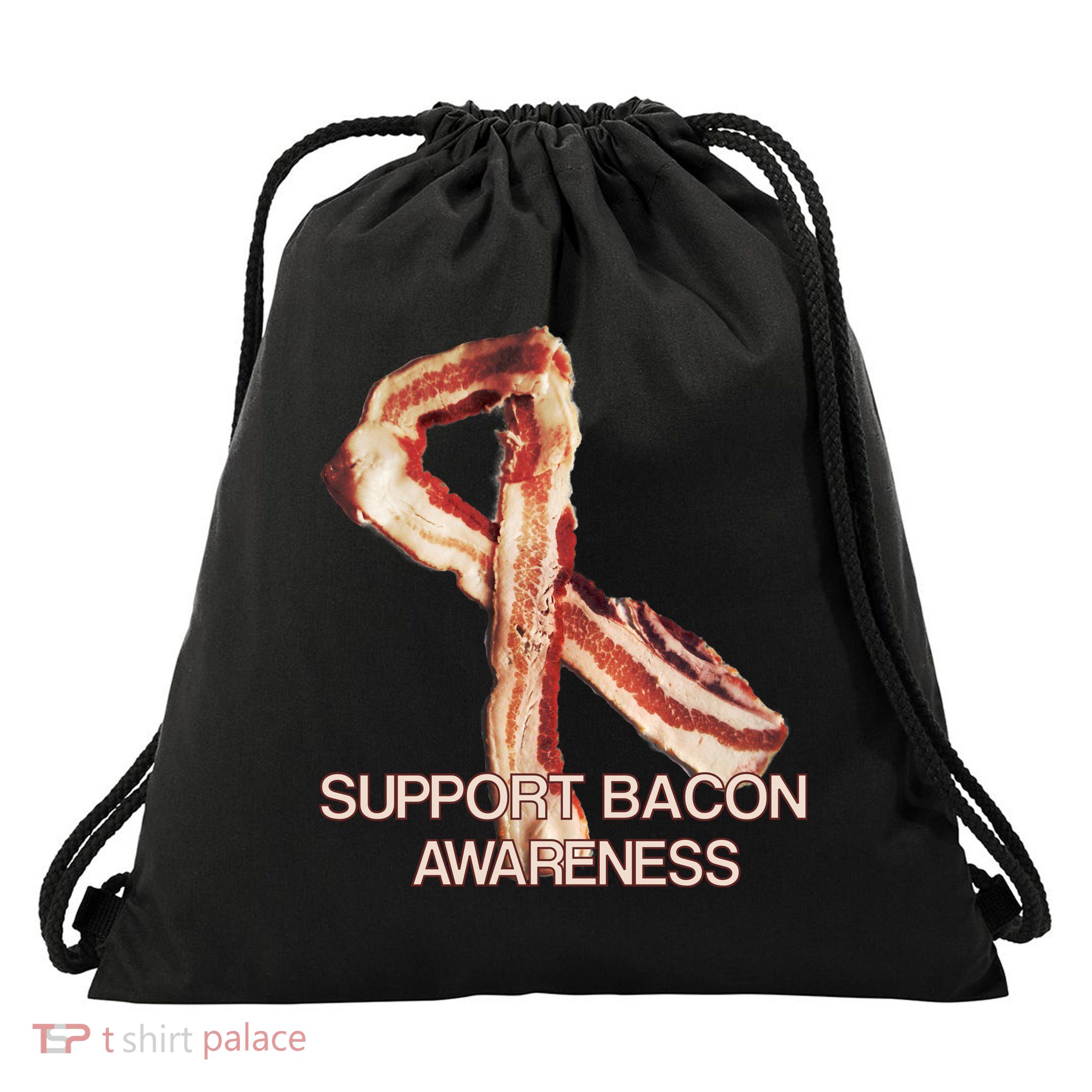 Support Bacon Awareness Drawstring Bag