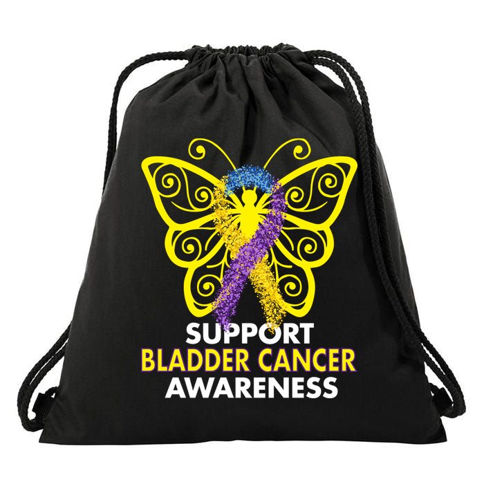 Support Bladder Cancer Awareness Butterfly Drawstring Bag