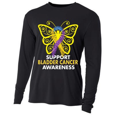 Support Bladder Cancer Awareness Butterfly Cooling Performance Long Sleeve Crew