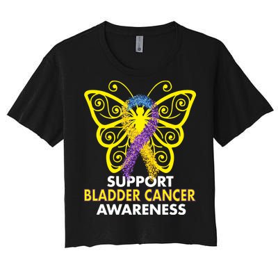 Support Bladder Cancer Awareness Butterfly Women's Crop Top Tee