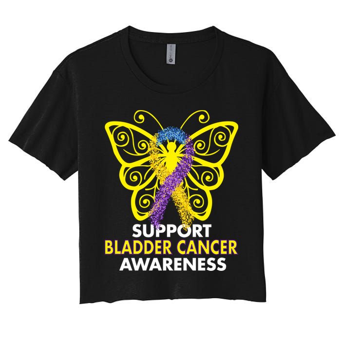 Support Bladder Cancer Awareness Butterfly Women's Crop Top Tee