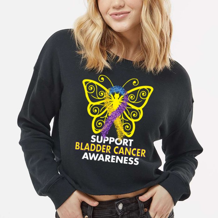 Support Bladder Cancer Awareness Butterfly Cropped Pullover Crew