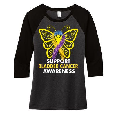 Support Bladder Cancer Awareness Butterfly Women's Tri-Blend 3/4-Sleeve Raglan Shirt