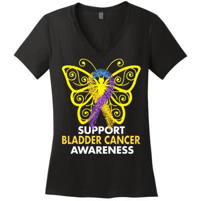 Support Bladder Cancer Awareness Butterfly Women's V-Neck T-Shirt