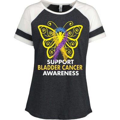 Support Bladder Cancer Awareness Butterfly Enza Ladies Jersey Colorblock Tee