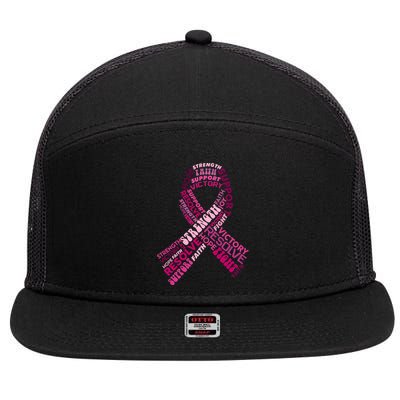 Support Breast Cancer Ribbon Strong 7 Panel Mesh Trucker Snapback Hat