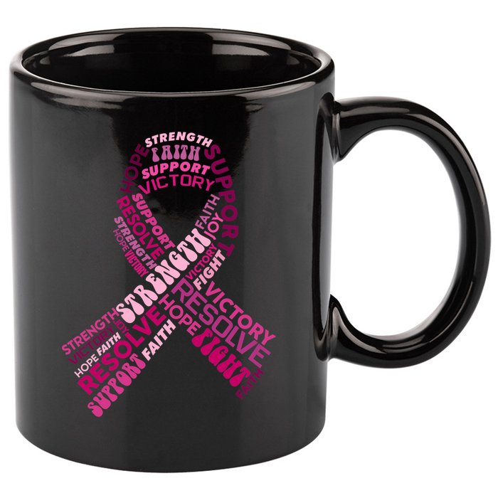 Support Breast Cancer Ribbon Strong 11oz C Handle Ceramic Mug