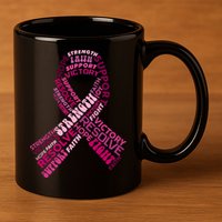 Support Breast Cancer Ribbon Strong 11oz C Handle Ceramic Mug