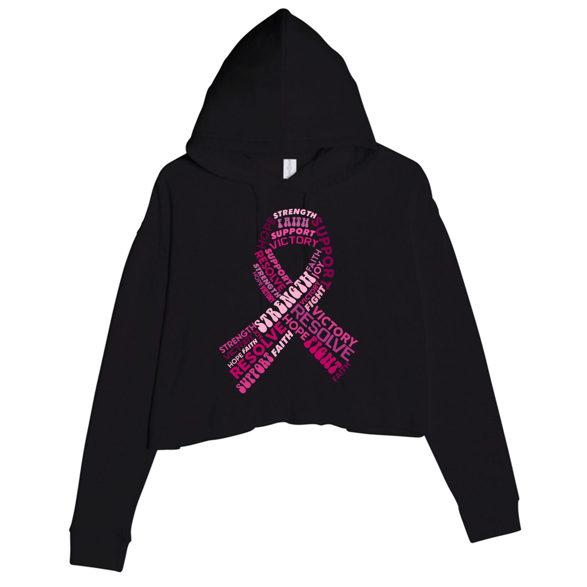 Support Breast Cancer Ribbon Strong Crop Fleece Hoodie