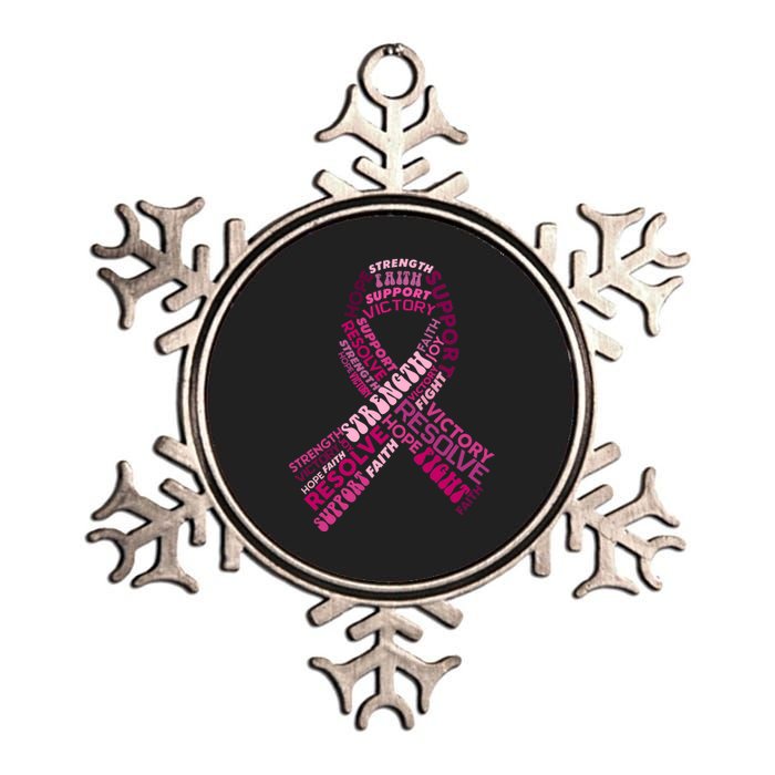 Support Breast Cancer Ribbon Strong Metallic Star Ornament