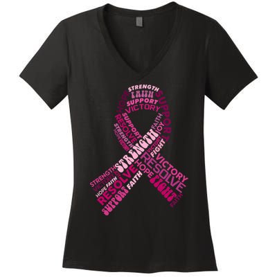 Support Breast Cancer Ribbon Strong Women's V-Neck T-Shirt