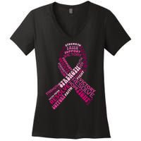 Support Breast Cancer Ribbon Strong Women's V-Neck T-Shirt