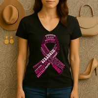 Support Breast Cancer Ribbon Strong Women's V-Neck T-Shirt