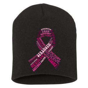 Support Breast Cancer Ribbon Strong Short Acrylic Beanie