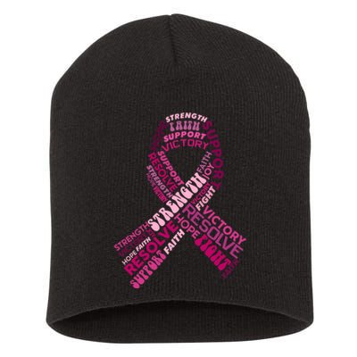 Support Breast Cancer Ribbon Strong Short Acrylic Beanie