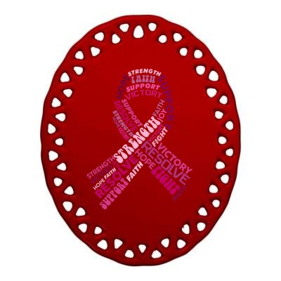 Support Breast Cancer Ribbon Strong Ceramic Oval Ornament