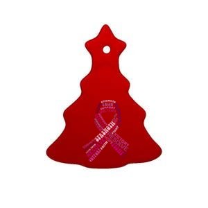 Support Breast Cancer Ribbon Strong Ceramic Tree Ornament