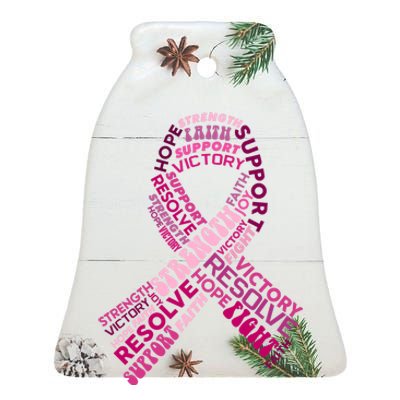 Support Breast Cancer Ribbon Strong Ceramic Bell Ornament