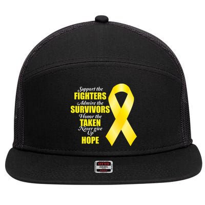 Support Childhood Cancer Awareness Quote 7 Panel Mesh Trucker Snapback Hat