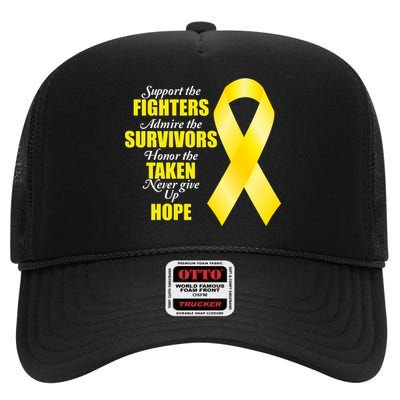 Support Childhood Cancer Awareness Quote High Crown Mesh Back Trucker Hat