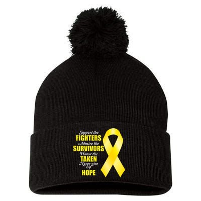 Support Childhood Cancer Awareness Quote Pom Pom 12in Knit Beanie