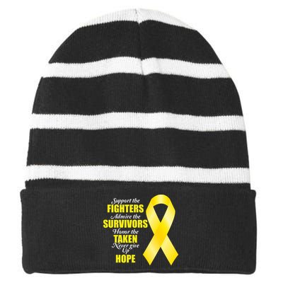 Support Childhood Cancer Awareness Quote Striped Beanie with Solid Band