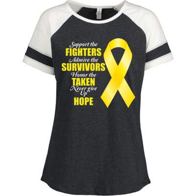 Support Childhood Cancer Awareness Quote Enza Ladies Jersey Colorblock Tee