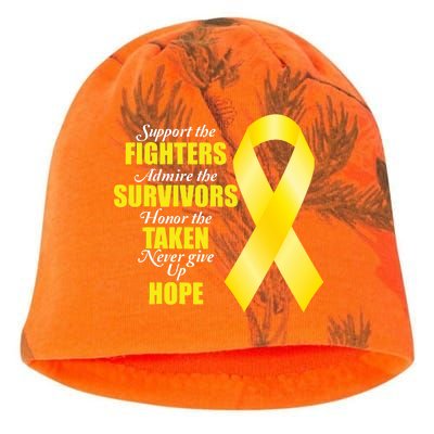 Support Childhood Cancer Awareness Quote Kati - Camo Knit Beanie