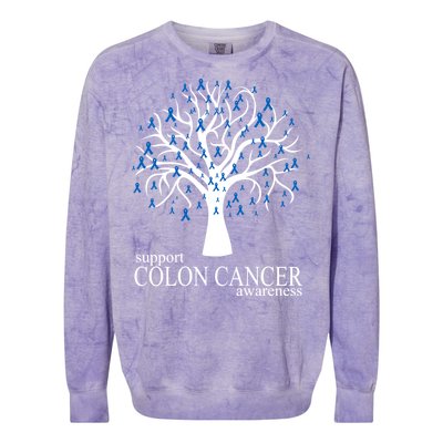 Support Colon Cancer Awareness Ribbon Tree Colorblast Crewneck Sweatshirt