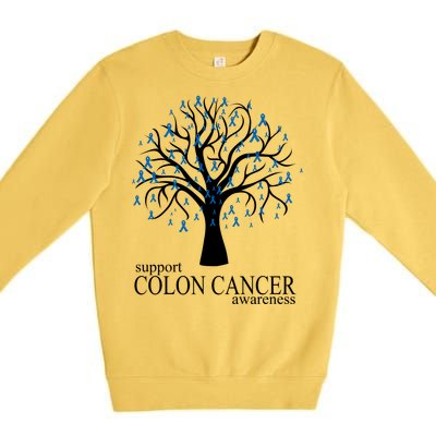 Support Colon Cancer Awareness Ribbon Tree Premium Crewneck Sweatshirt