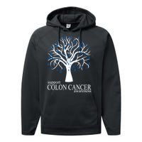 Support Colon Cancer Awareness Ribbon Tree Performance Fleece Hoodie