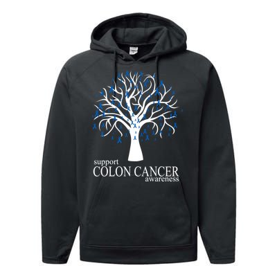 Support Colon Cancer Awareness Ribbon Tree Performance Fleece Hoodie