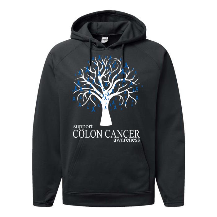 Support Colon Cancer Awareness Ribbon Tree Performance Fleece Hoodie