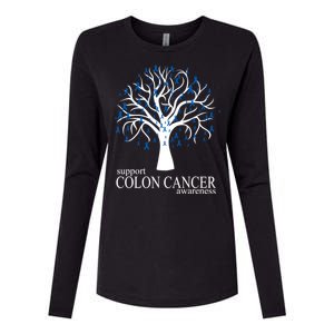 Support Colon Cancer Awareness Ribbon Tree Womens Cotton Relaxed Long Sleeve T-Shirt