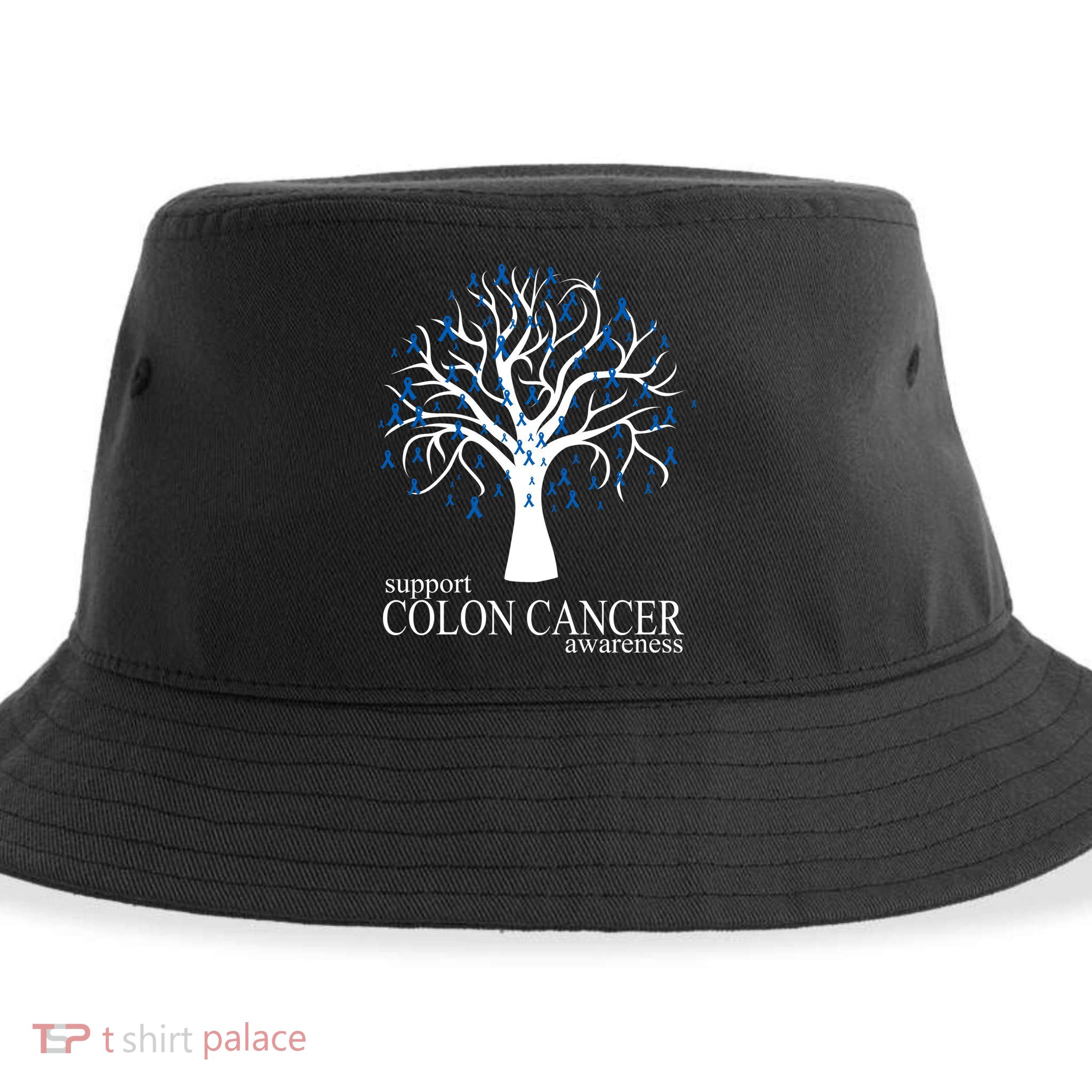 Support Colon Cancer Awareness Ribbon Tree Sustainable Bucket Hat
