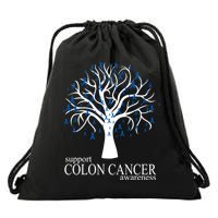 Support Colon Cancer Awareness Ribbon Tree Drawstring Bag