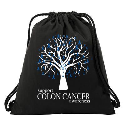 Support Colon Cancer Awareness Ribbon Tree Drawstring Bag