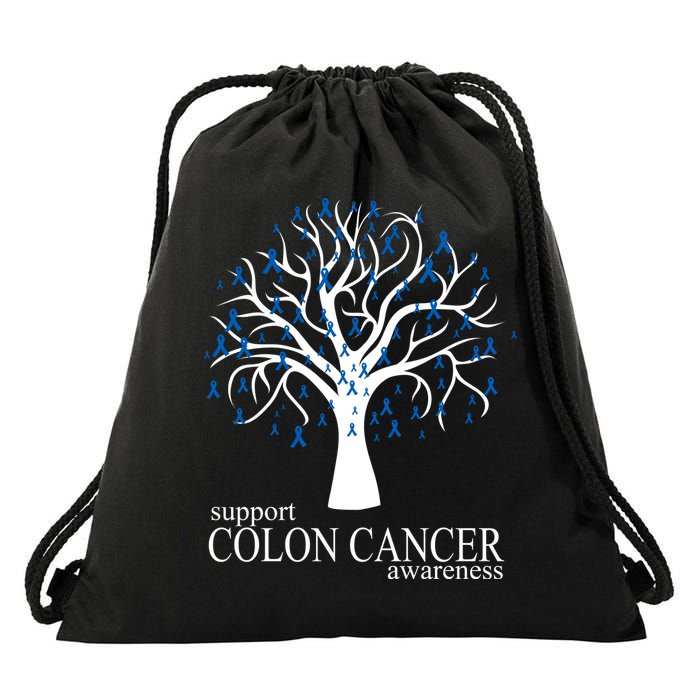 Support Colon Cancer Awareness Ribbon Tree Drawstring Bag