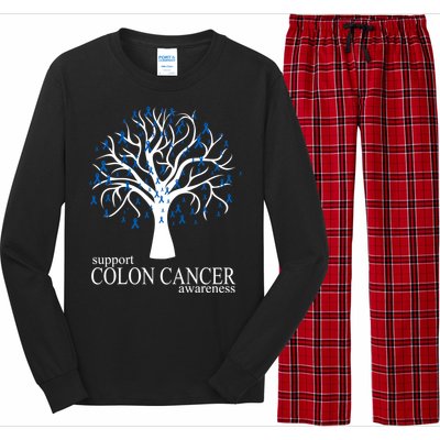 Support Colon Cancer Awareness Ribbon Tree Long Sleeve Pajama Set