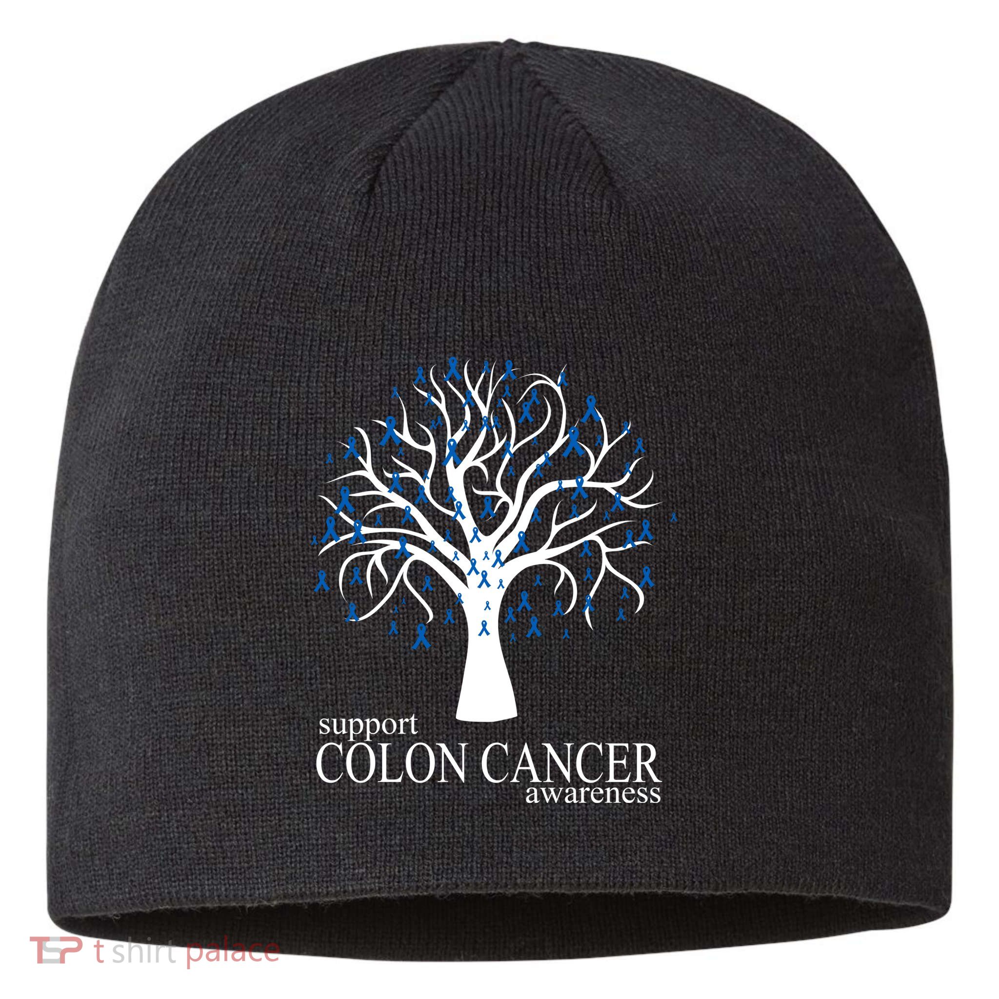 Support Colon Cancer Awareness Ribbon Tree Sustainable Beanie