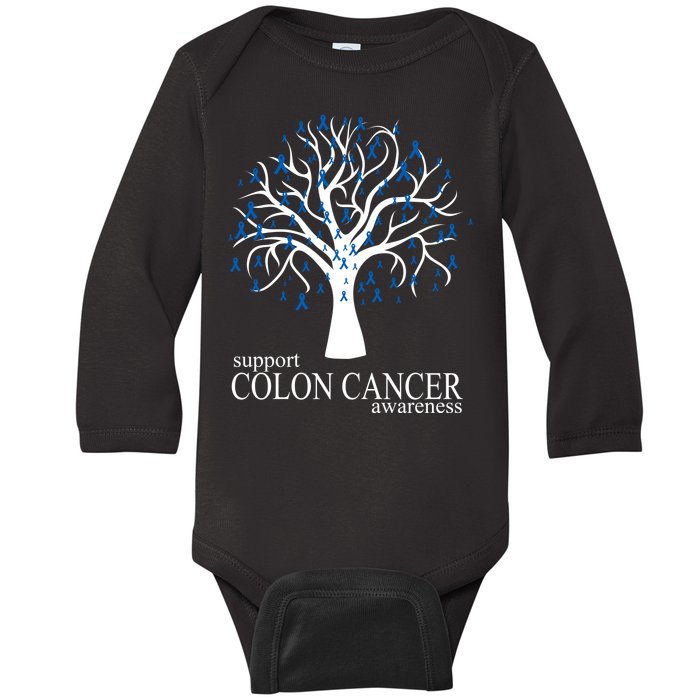 Support Colon Cancer Awareness Ribbon Tree Baby Long Sleeve Bodysuit