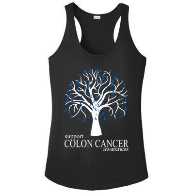 Support Colon Cancer Awareness Ribbon Tree Ladies PosiCharge Competitor Racerback Tank