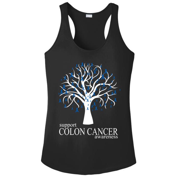 Support Colon Cancer Awareness Ribbon Tree Ladies PosiCharge Competitor Racerback Tank