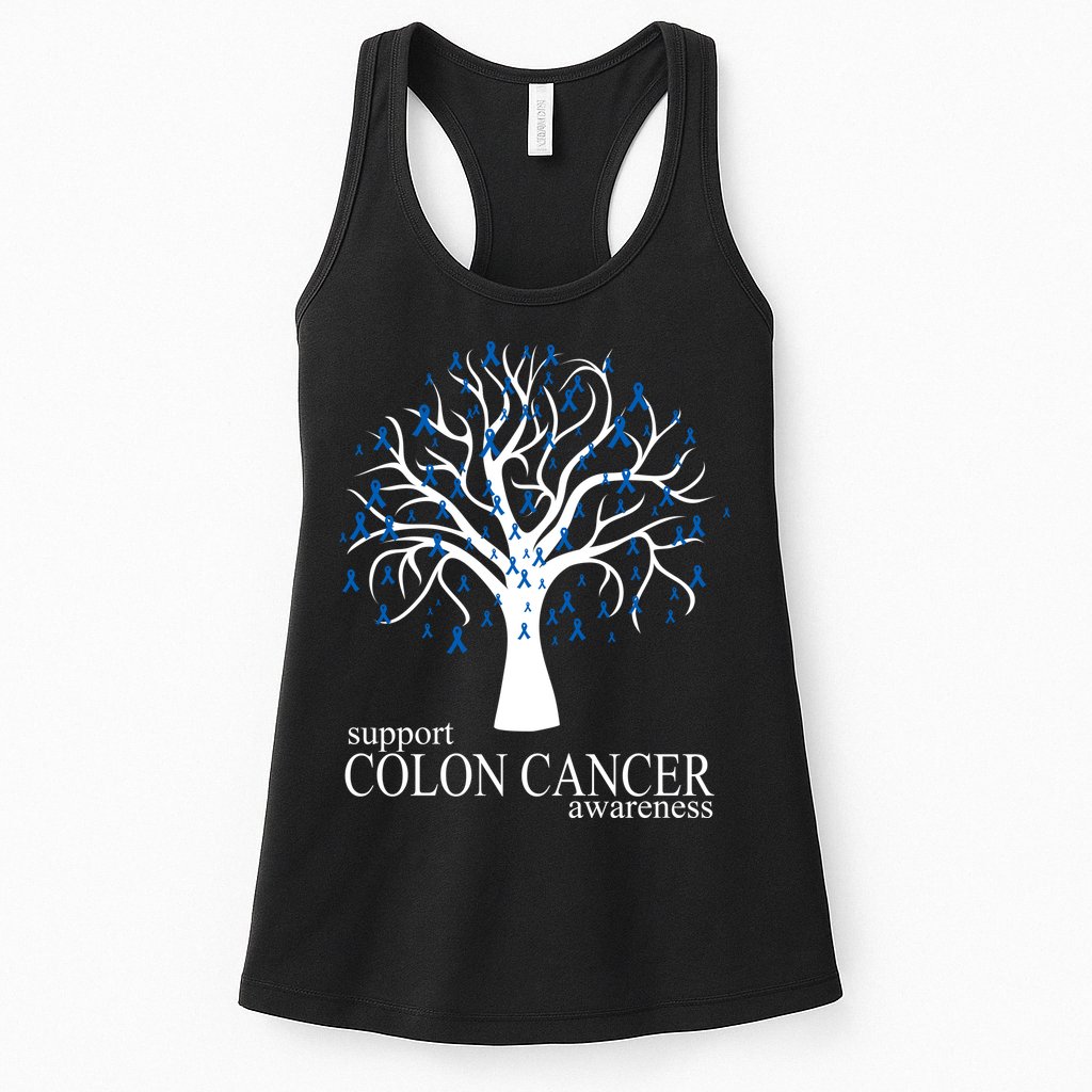Support Colon Cancer Awareness Ribbon Tree Womens Tank Top