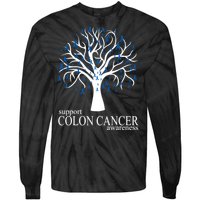 Support Colon Cancer Awareness Ribbon Tree Tie-Dye Long Sleeve Shirt