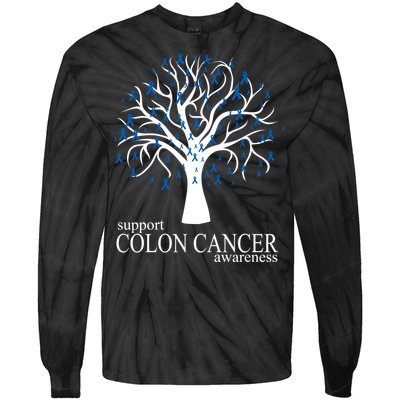 Support Colon Cancer Awareness Ribbon Tree Tie-Dye Long Sleeve Shirt