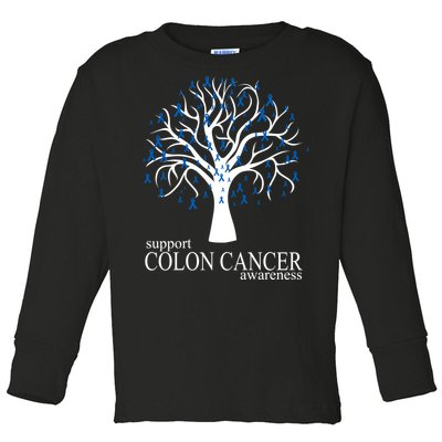 Support Colon Cancer Awareness Ribbon Tree Toddler Long Sleeve Shirt