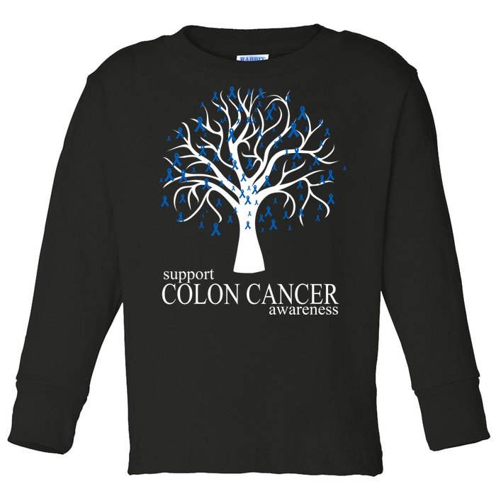 Support Colon Cancer Awareness Ribbon Tree Toddler Long Sleeve Shirt